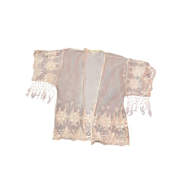 Monteau sheer white/cream blouse with tassels on sleeves - Picture 1 of 2
